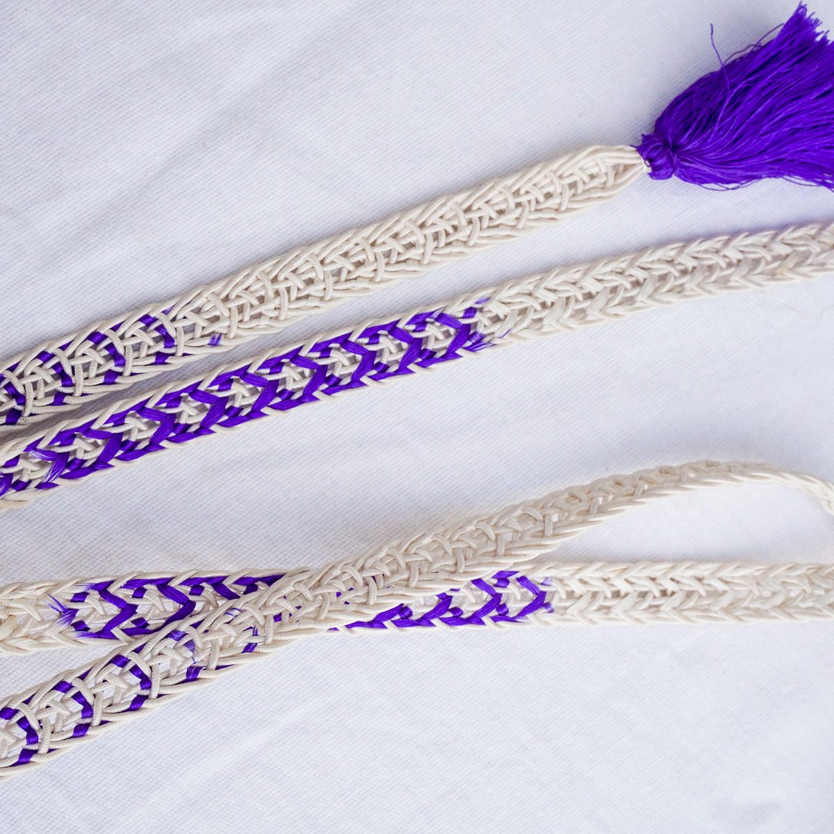 Obijime Flat Braid White with Purple Details