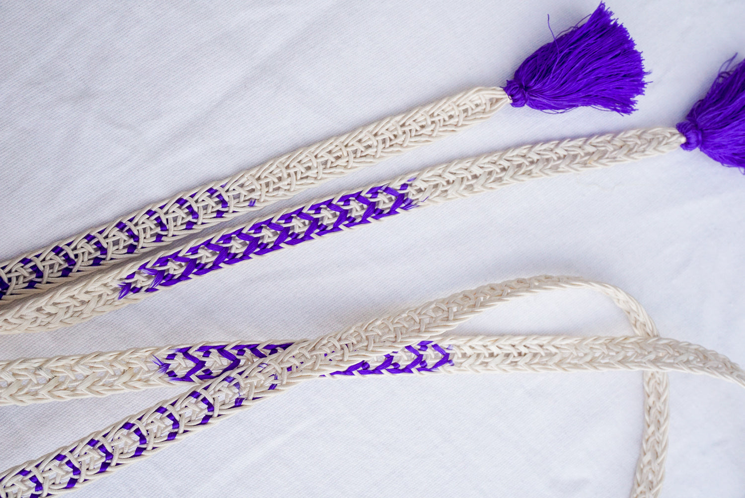 Obijime Flat Braid White with Purple Details