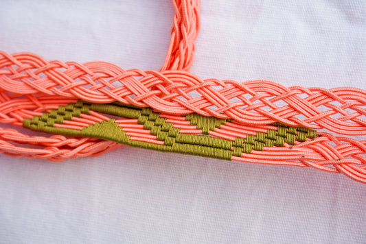 Obijime Flat Braid Pastel Pink with Moss Green Details