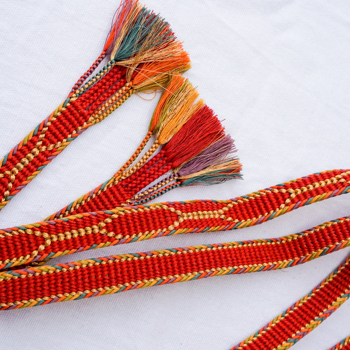 Obijime Flat Braid Red with Multicolor Edges