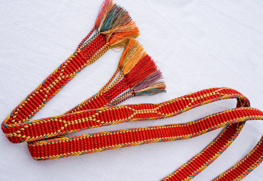 Obijime Flat Braid Red with Multicolor Edges