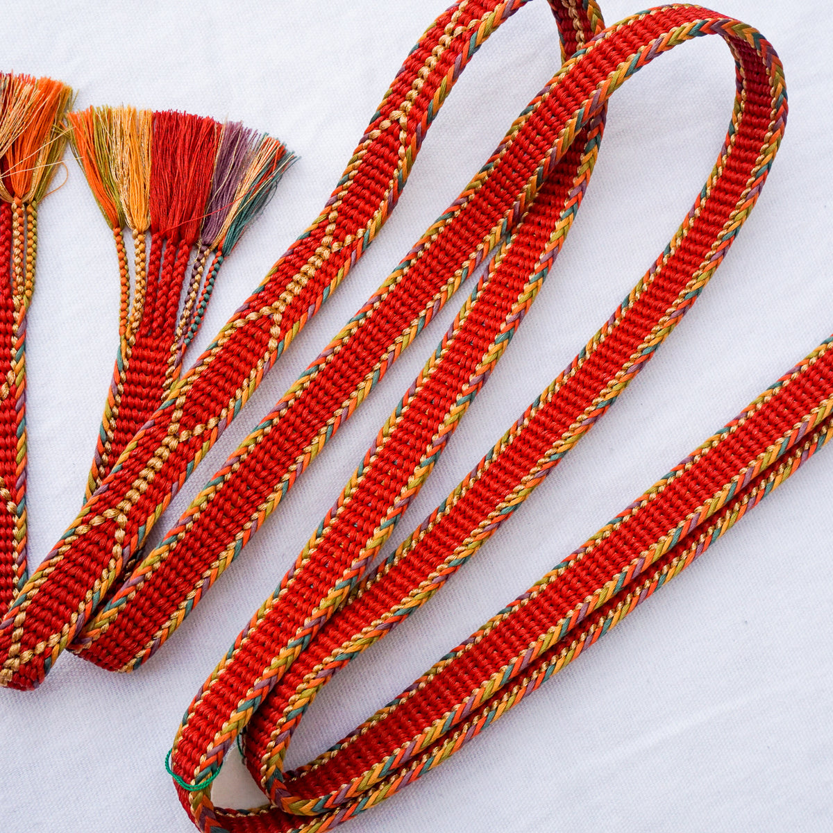 Obijime Flat Braid Red with Multicolor Edges