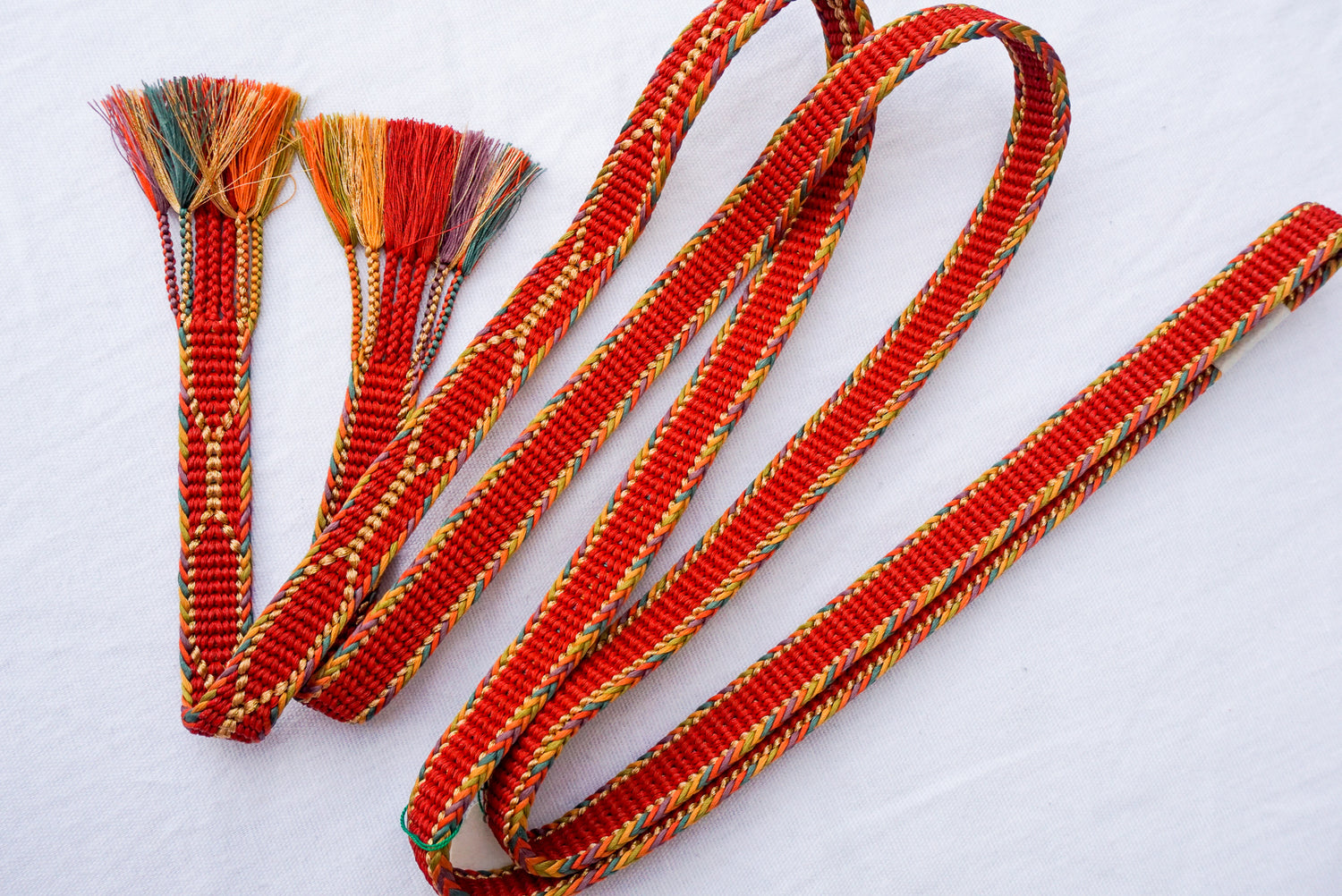 Obijime Flat Braid Red with Multicolor Edges