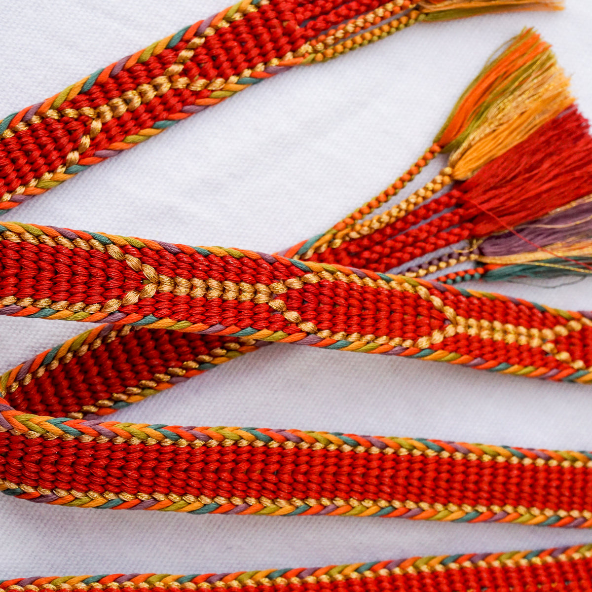 Obijime Flat Braid Red with Multicolor Edges