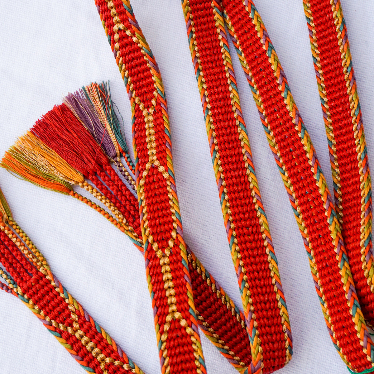 Obijime Flat Braid Red with Multicolor Edges