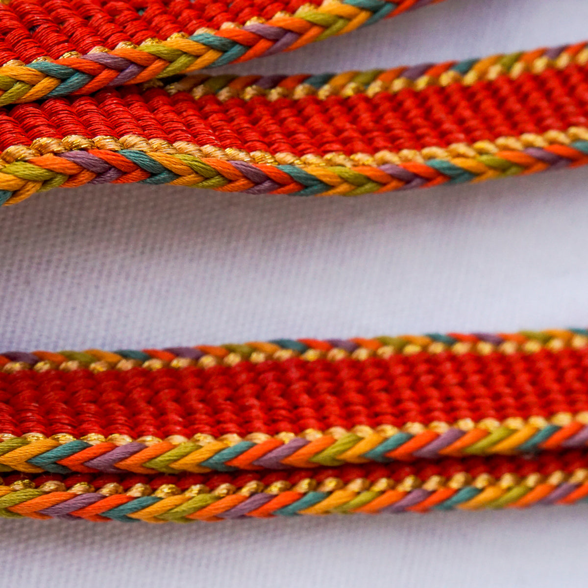 Obijime Flat Braid Red with Multicolor Edges