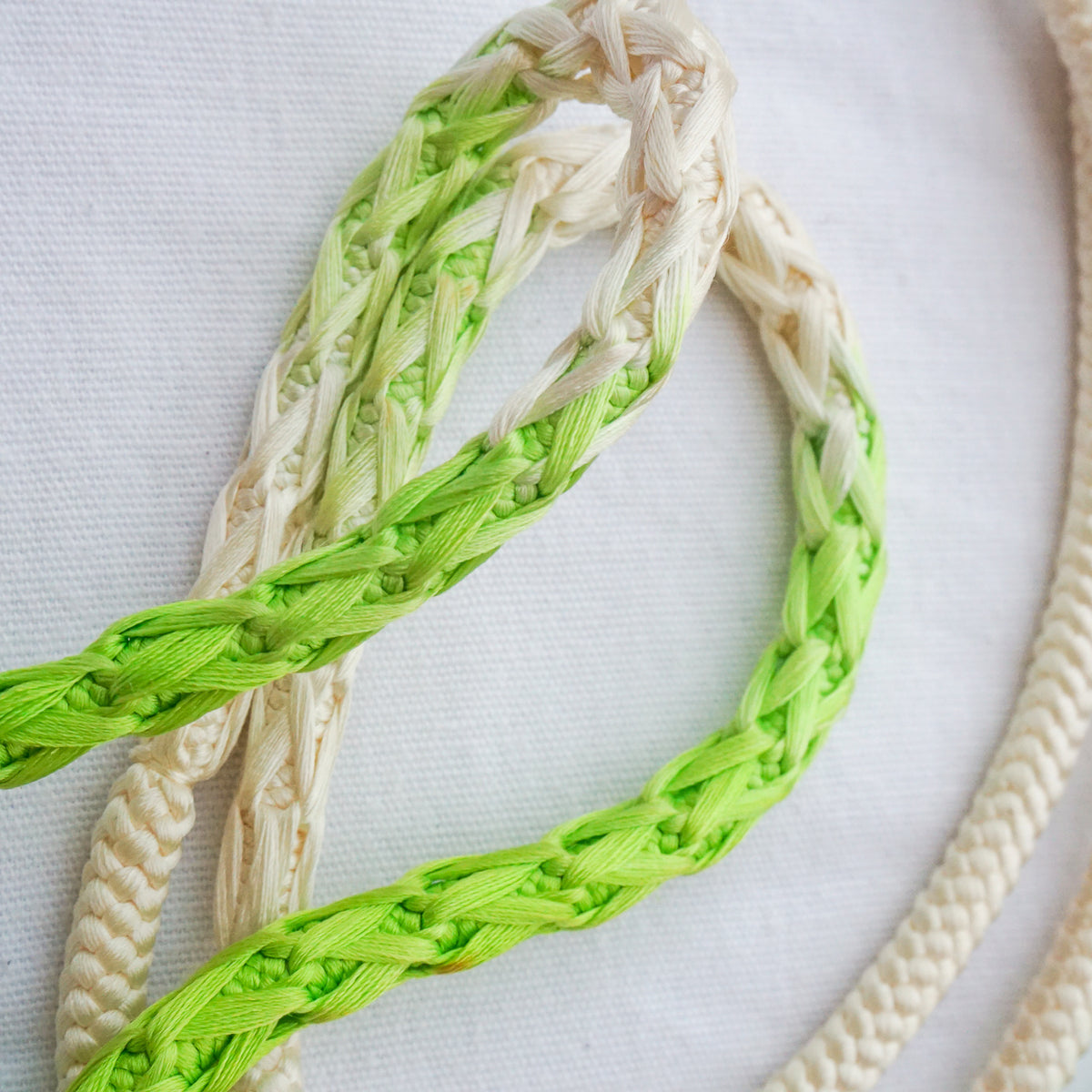 Obijime Braided White with Neon Green