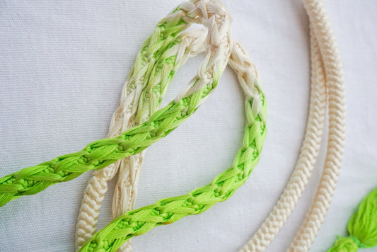 Obijime Braided White with Neon Green