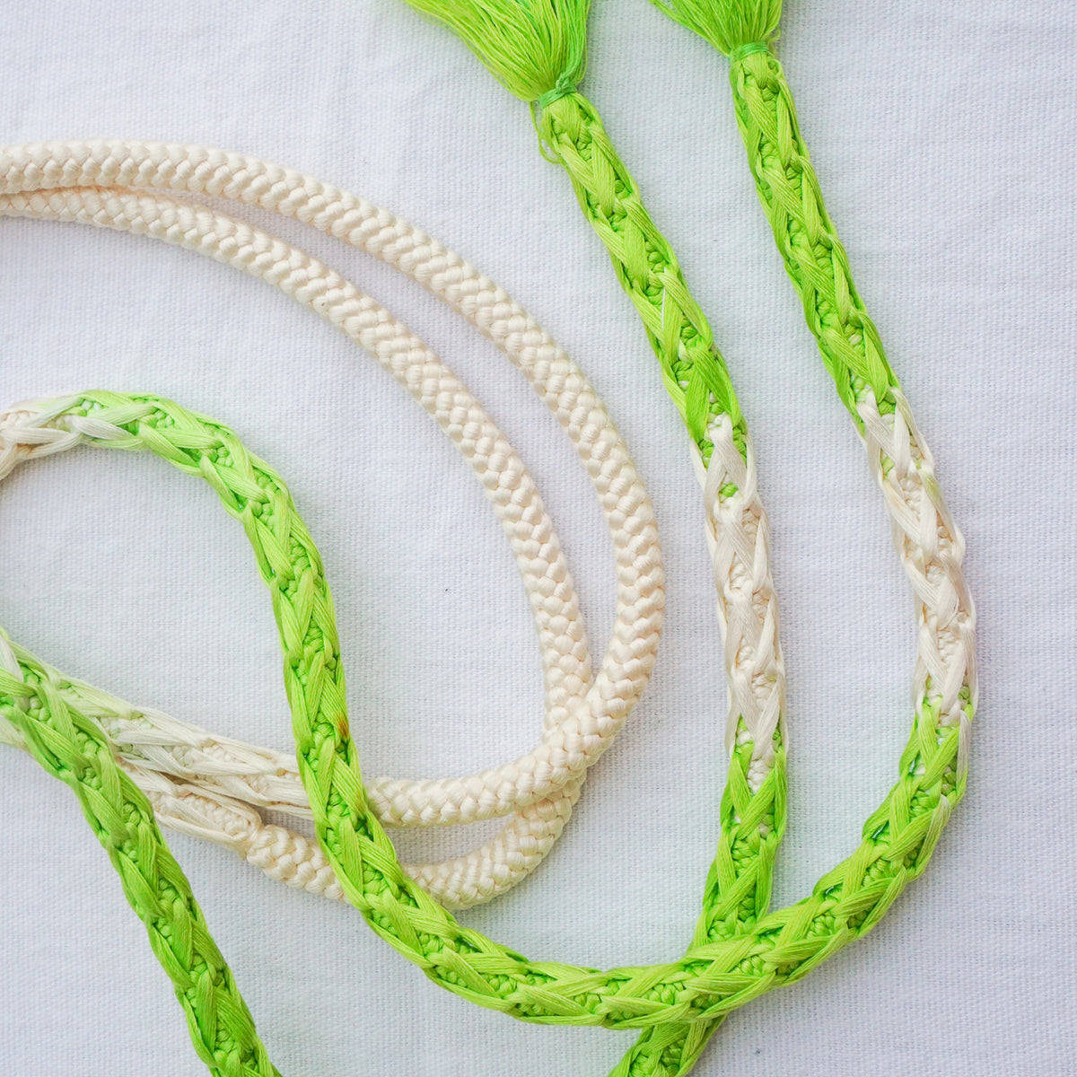 Obijime Braided White with Neon Green