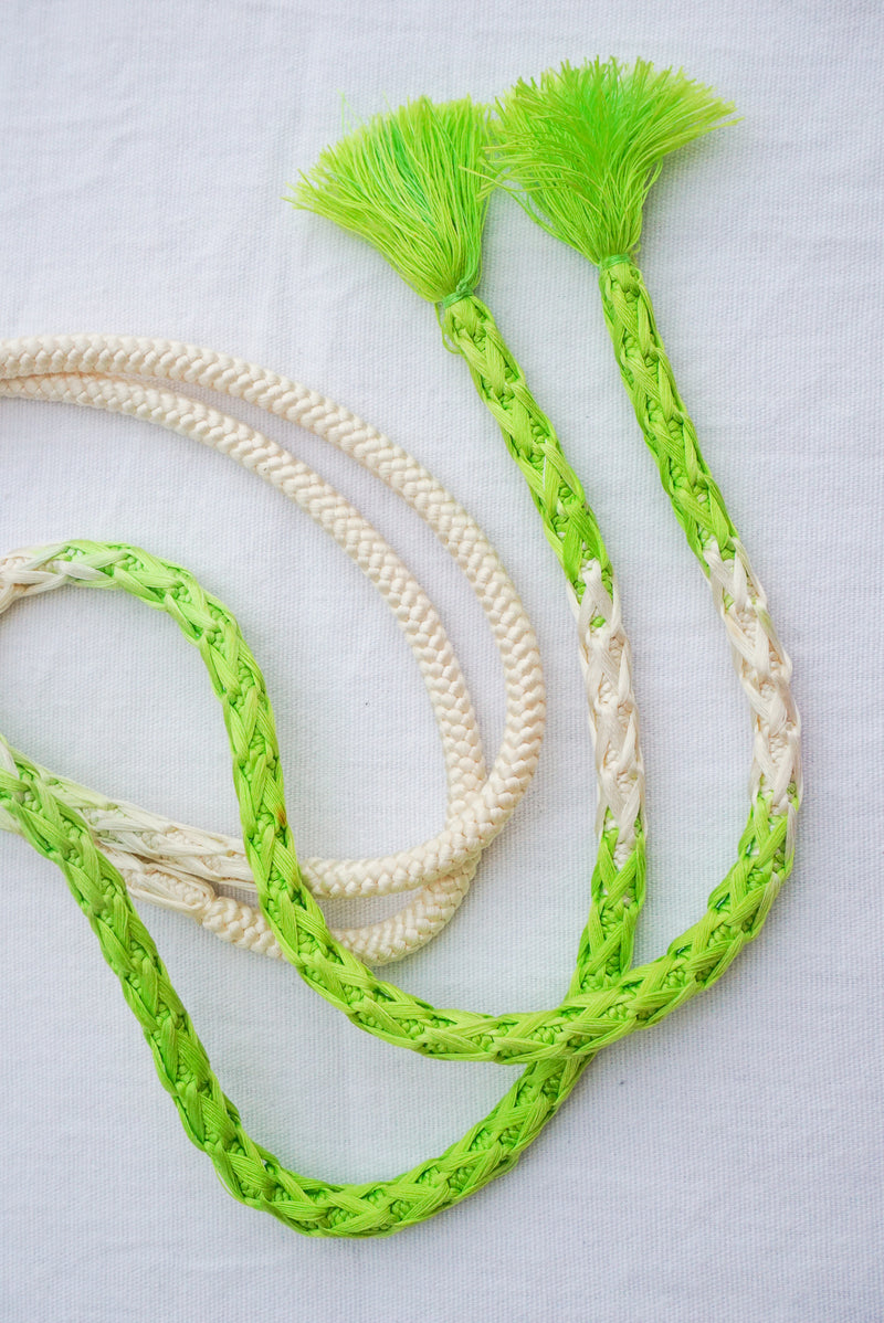 Obijime Braided White with Neon Green