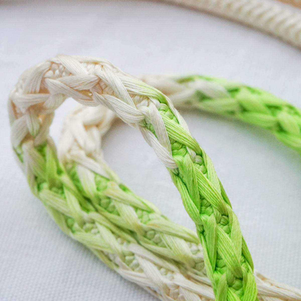 Obijime Braided White with Neon Green