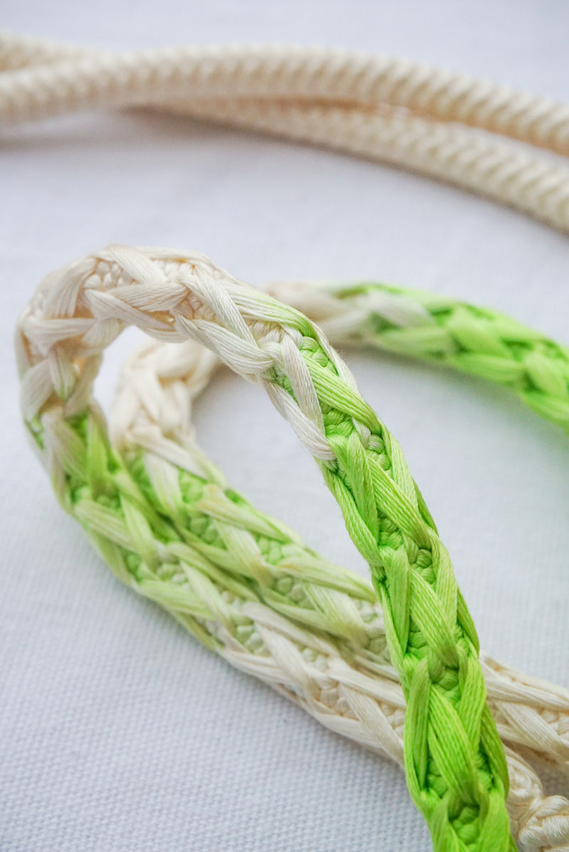 Obijime Braided White with Neon Green