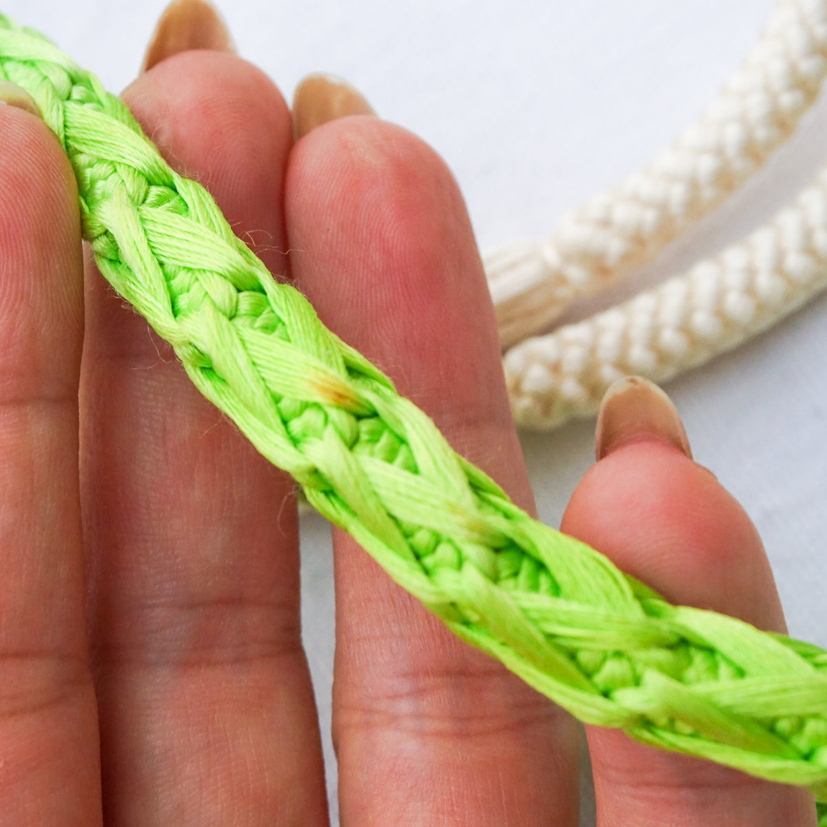 Obijime Braided White with Neon Green