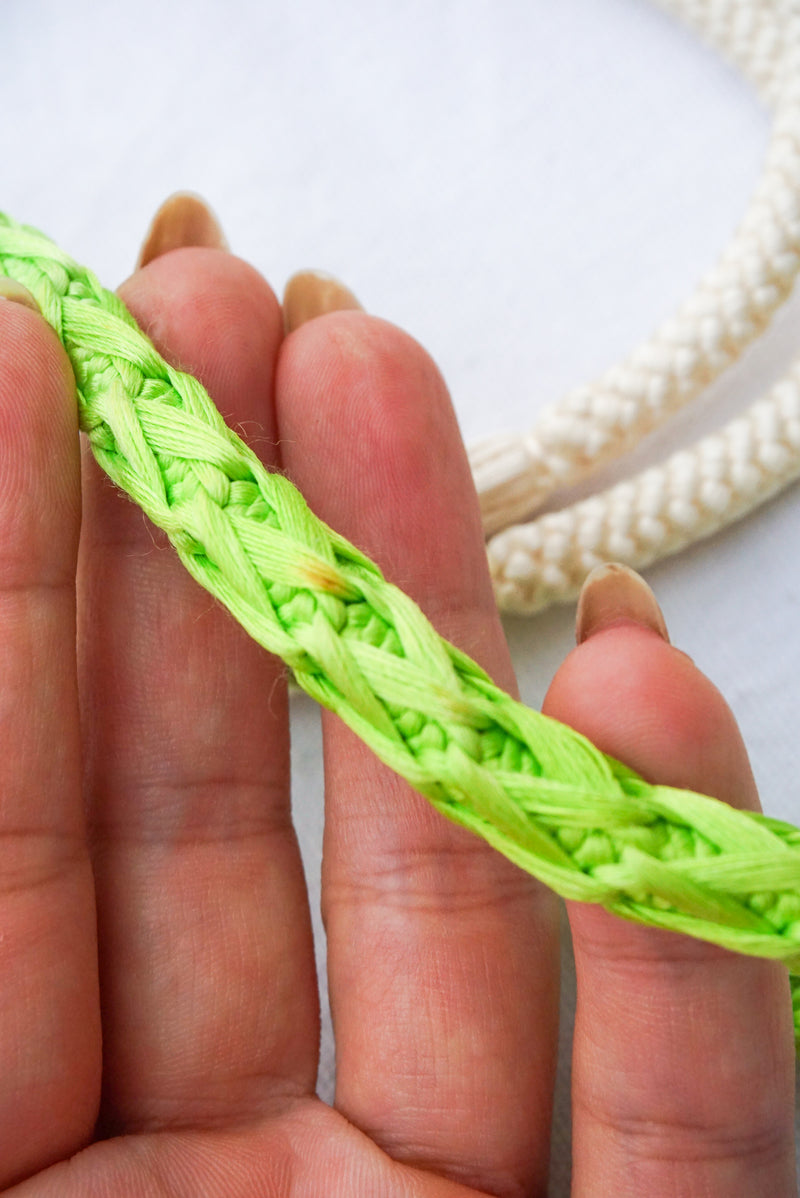 Obijime Braided White with Neon Green