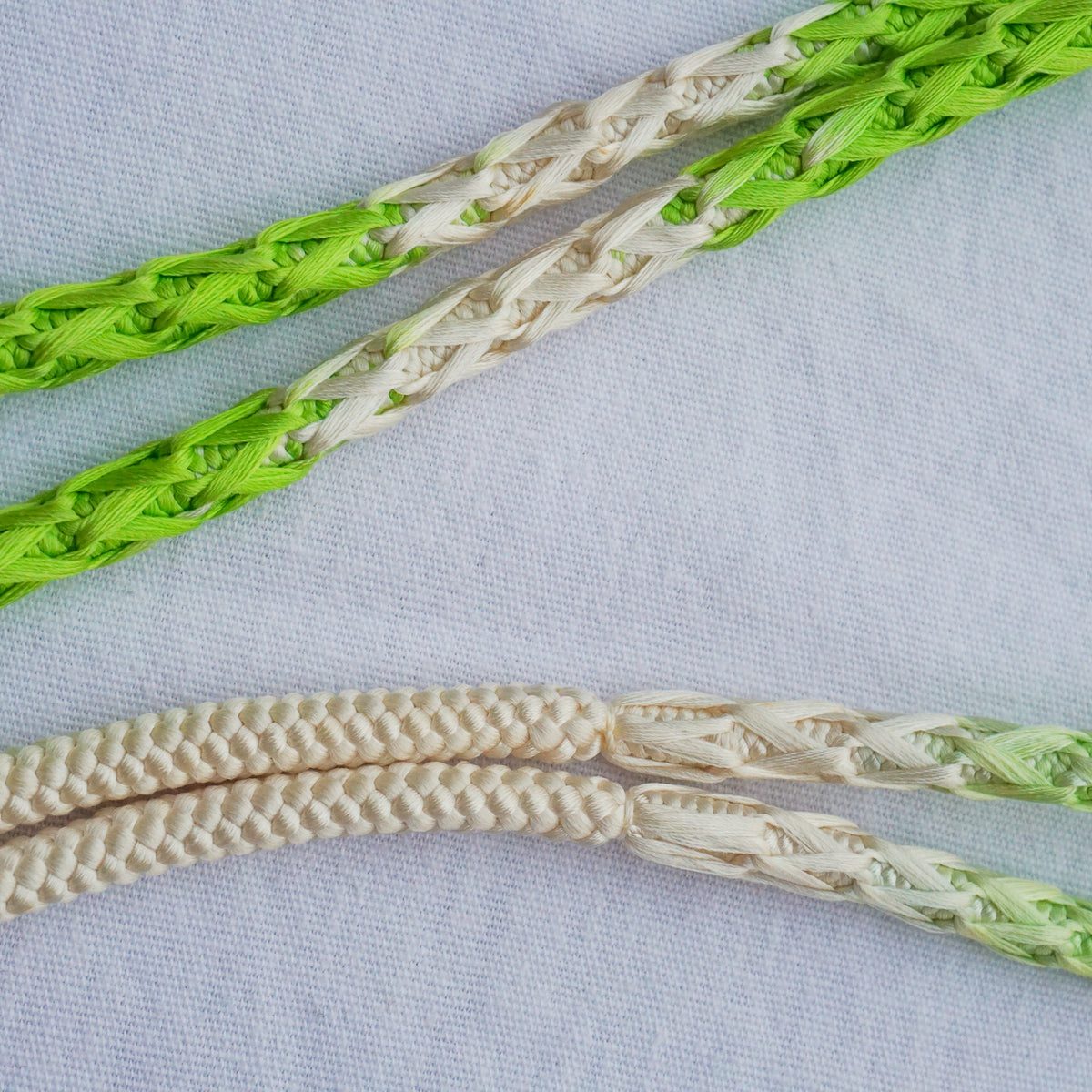 Obijime Braided White with Neon Green