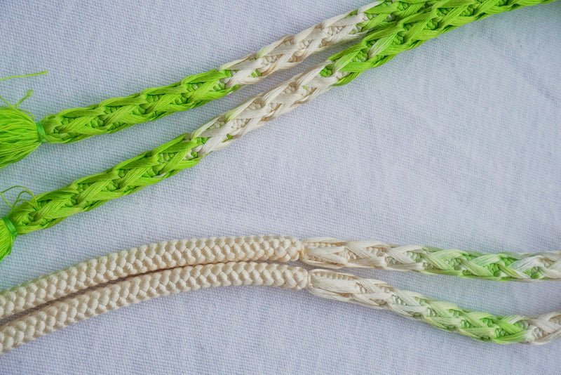 Obijime Braided White with Neon Green