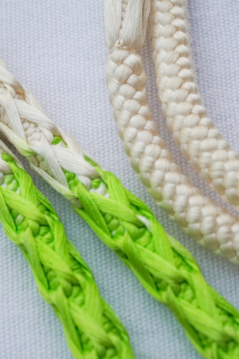 Obijime Braided White with Neon Green