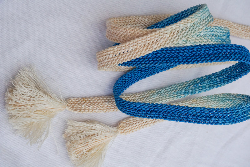 Obijime Flat Braid Ombre White Sky Blue