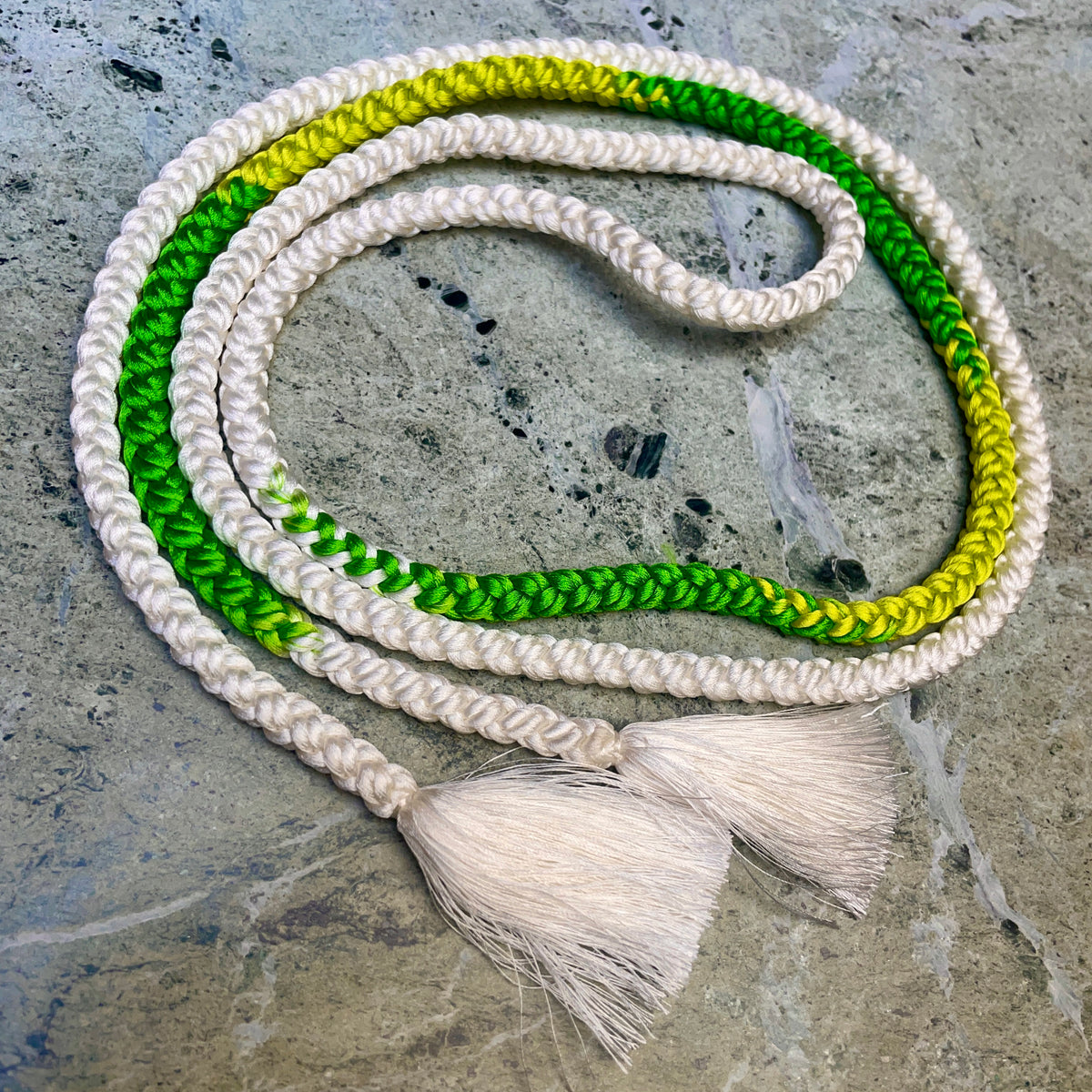 Obijime Belt Round Braided Green and White in Silk