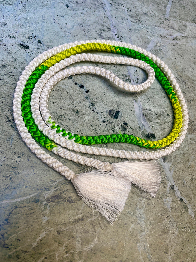Obijime Belt Round Braided Green and White in Silk