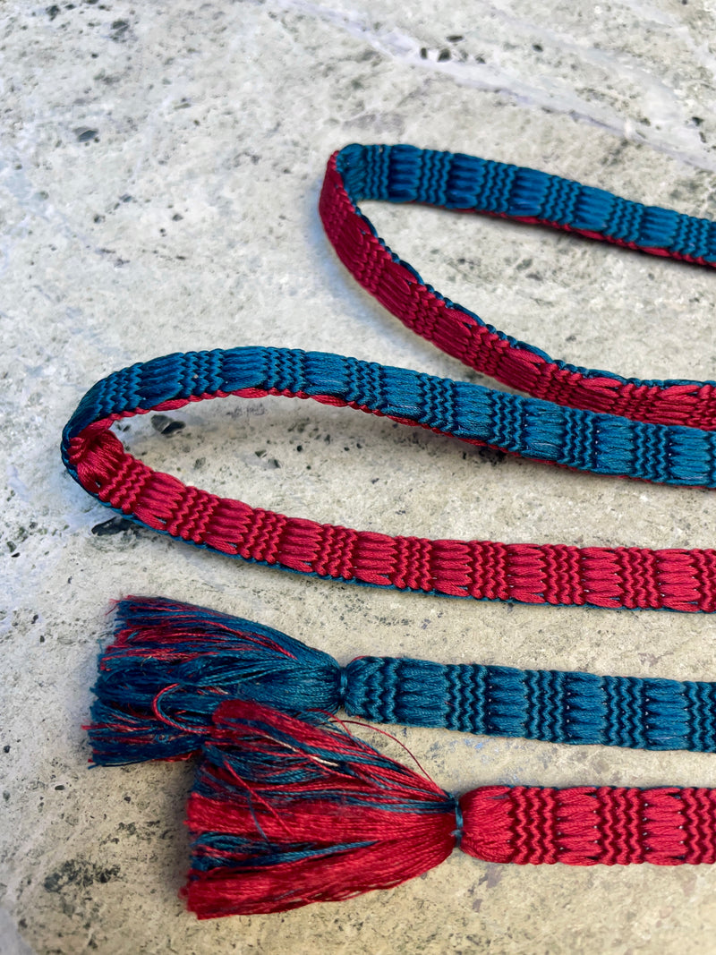 Obijime Belt Flat Red and Blue in Silk