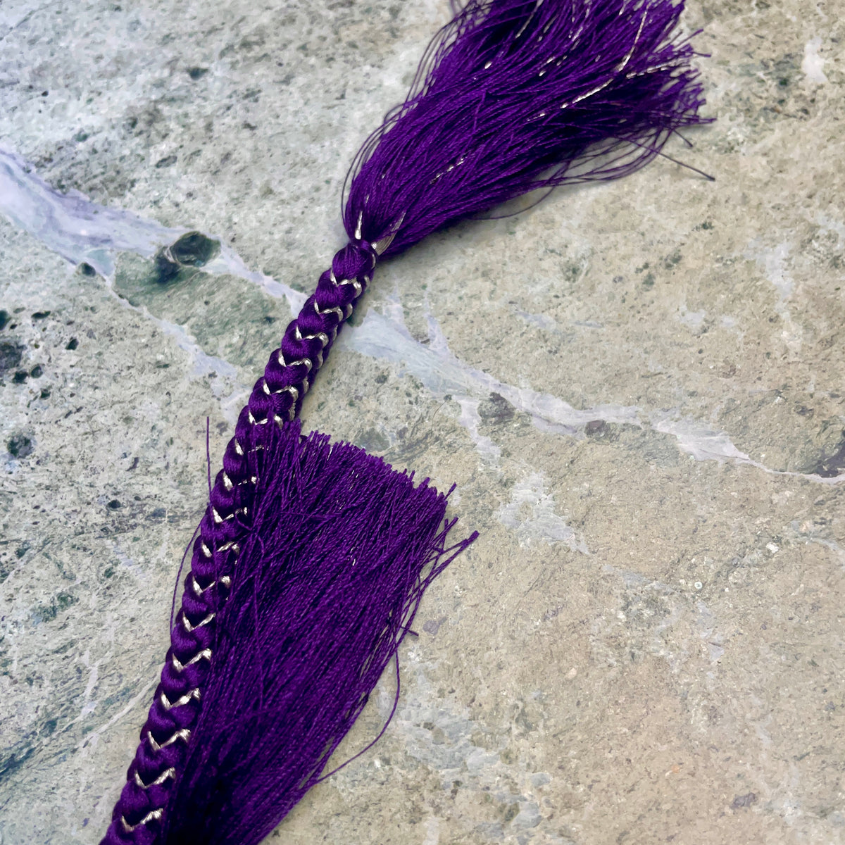 Obijime Belt Flat Braided Deep Purple with Gold in Silk