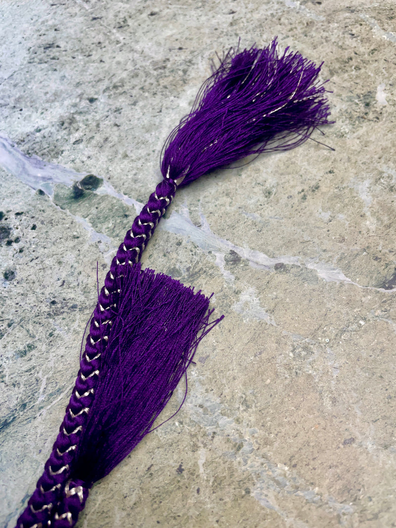 Obijime Belt Flat Braided Deep Purple with Gold in Silk
