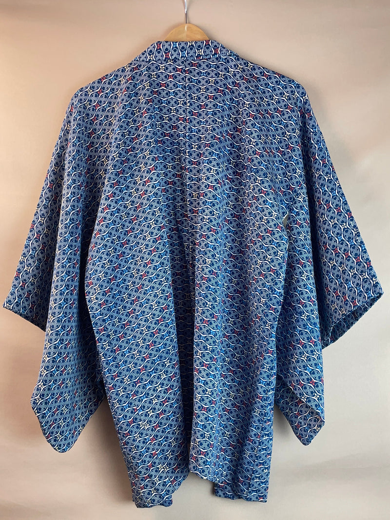 Haori Blue with Geometric Butterflies