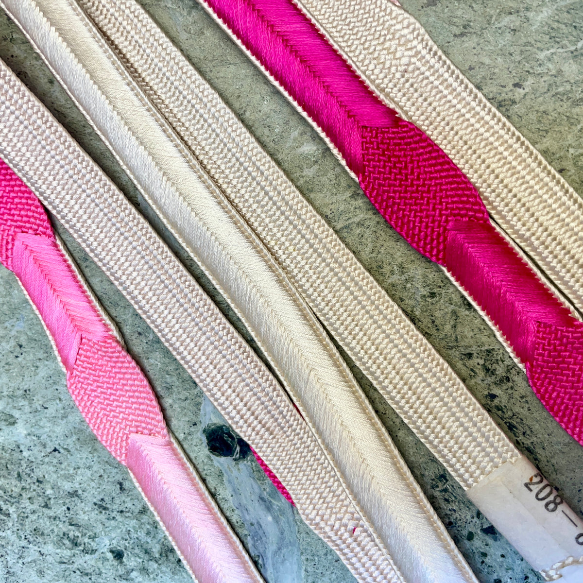 Obijime Belt Flat Hot Pink and White Silk