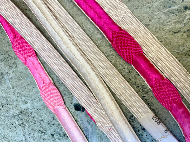 Obijime Belt Flat Hot Pink and White Silk
