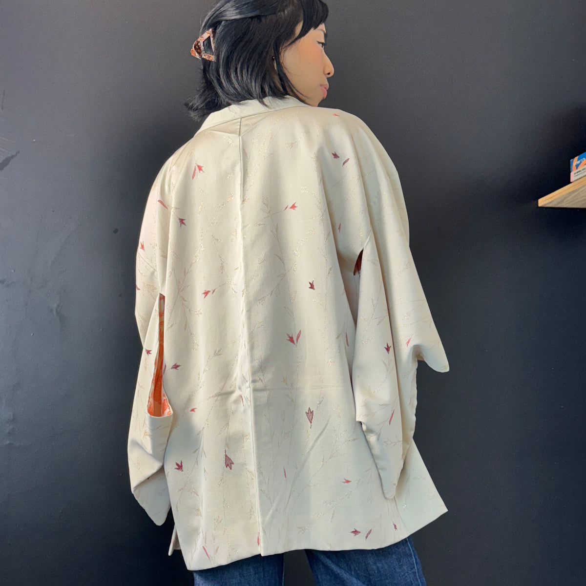 Haori Ice Silver with Metallic Leaves Embroideries