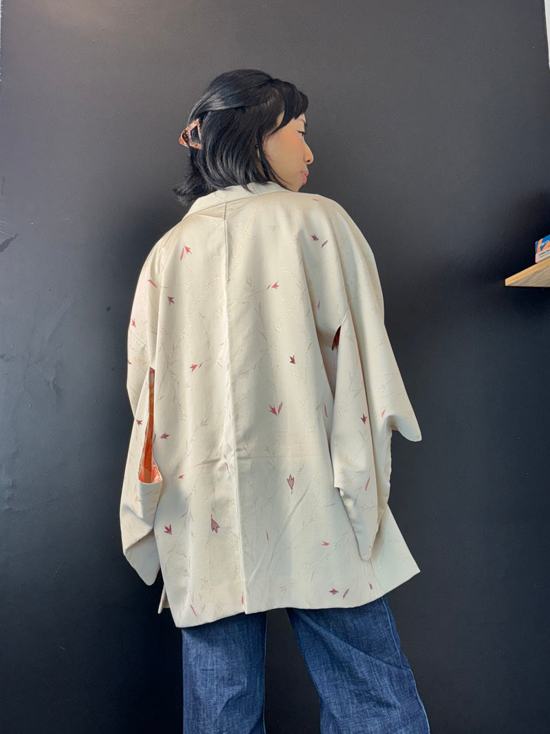Haori Ice Silver with Metallic Leaves Embroideries