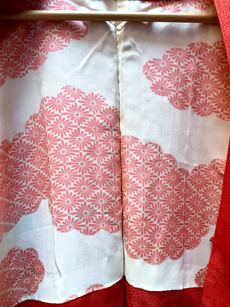 Haori Hot Orange with Flowers in Silk