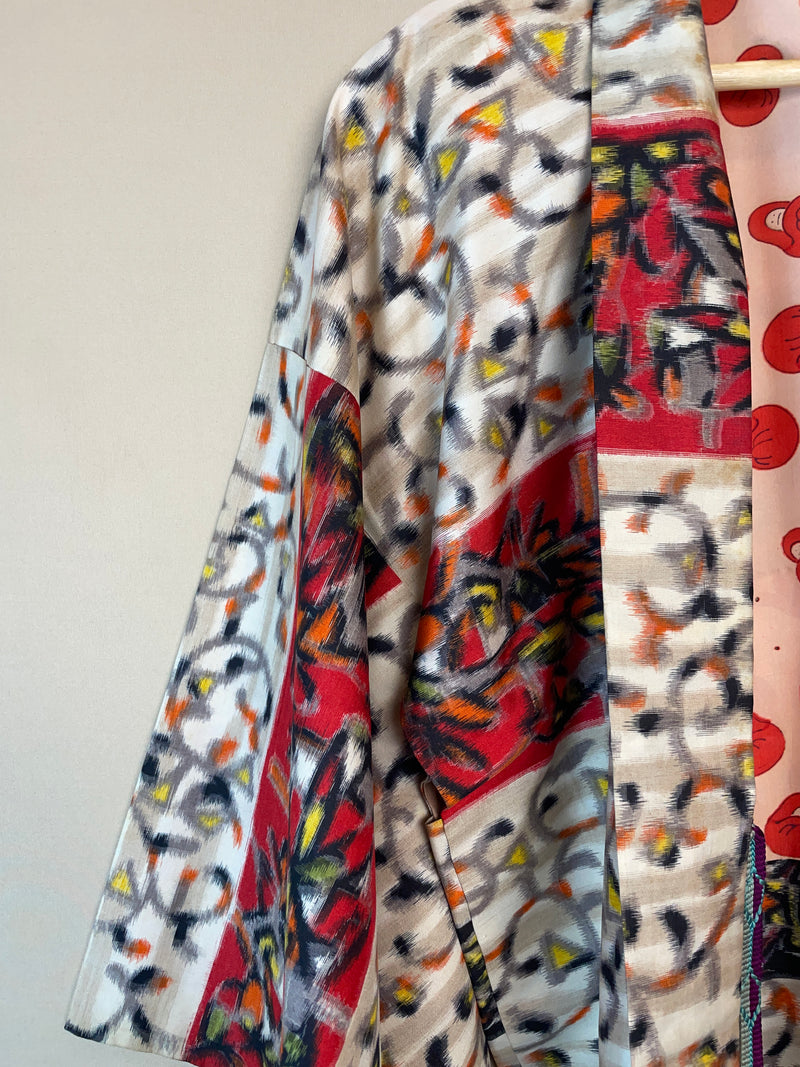 Haori Meisen Tsumugi Colorful Branches in Silk