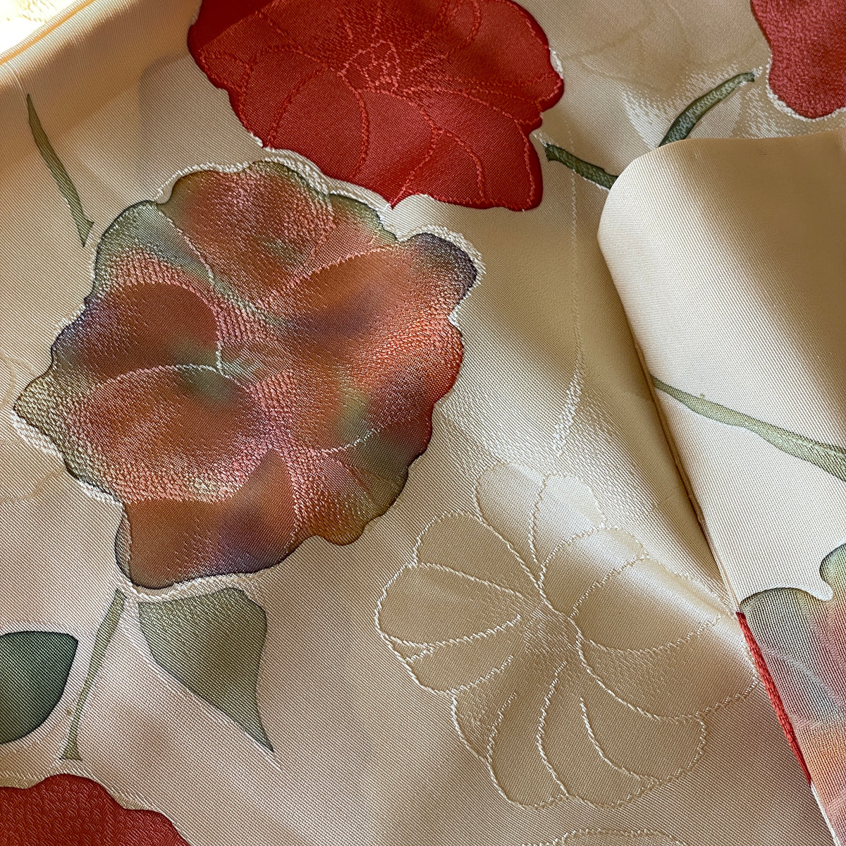 Haori Yellow Cream with Hand-painted Flowers in Silk