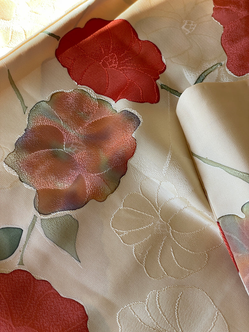 Haori Yellow Cream with Hand-painted Flowers in Silk