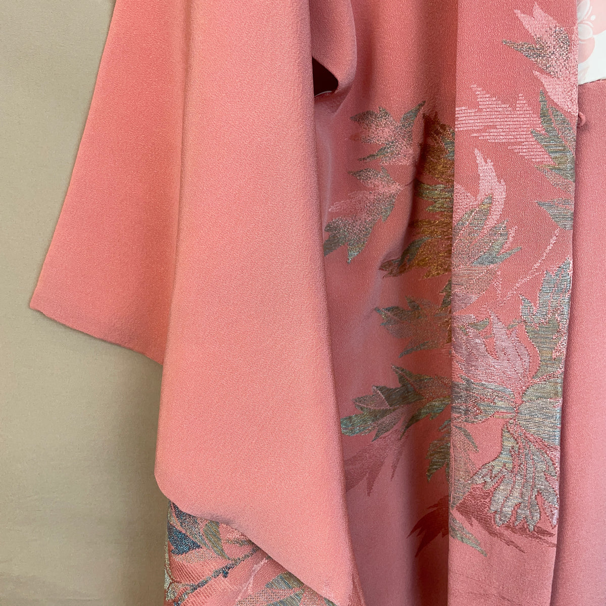Haori Pink with Metallic Flowers Embroidered in Silk Crepe