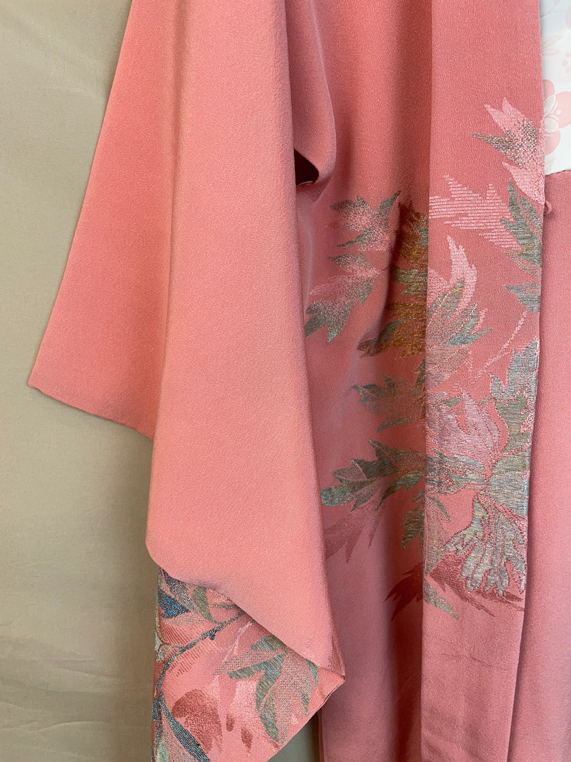 Haori Pink with Metallic Flowers Embroidered in Silk Crepe