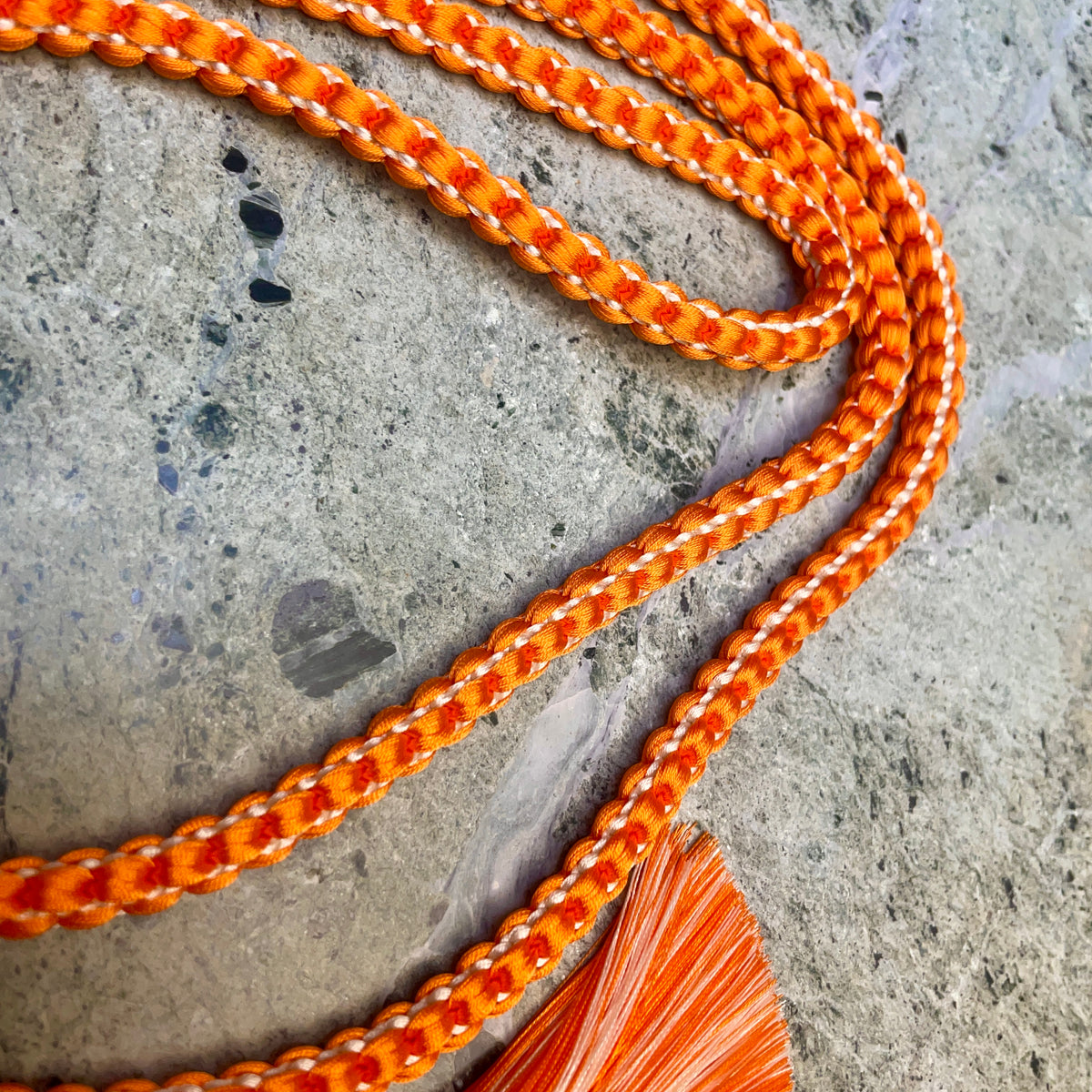 Obijime Belt Braided Round Orange with Siver in Silk