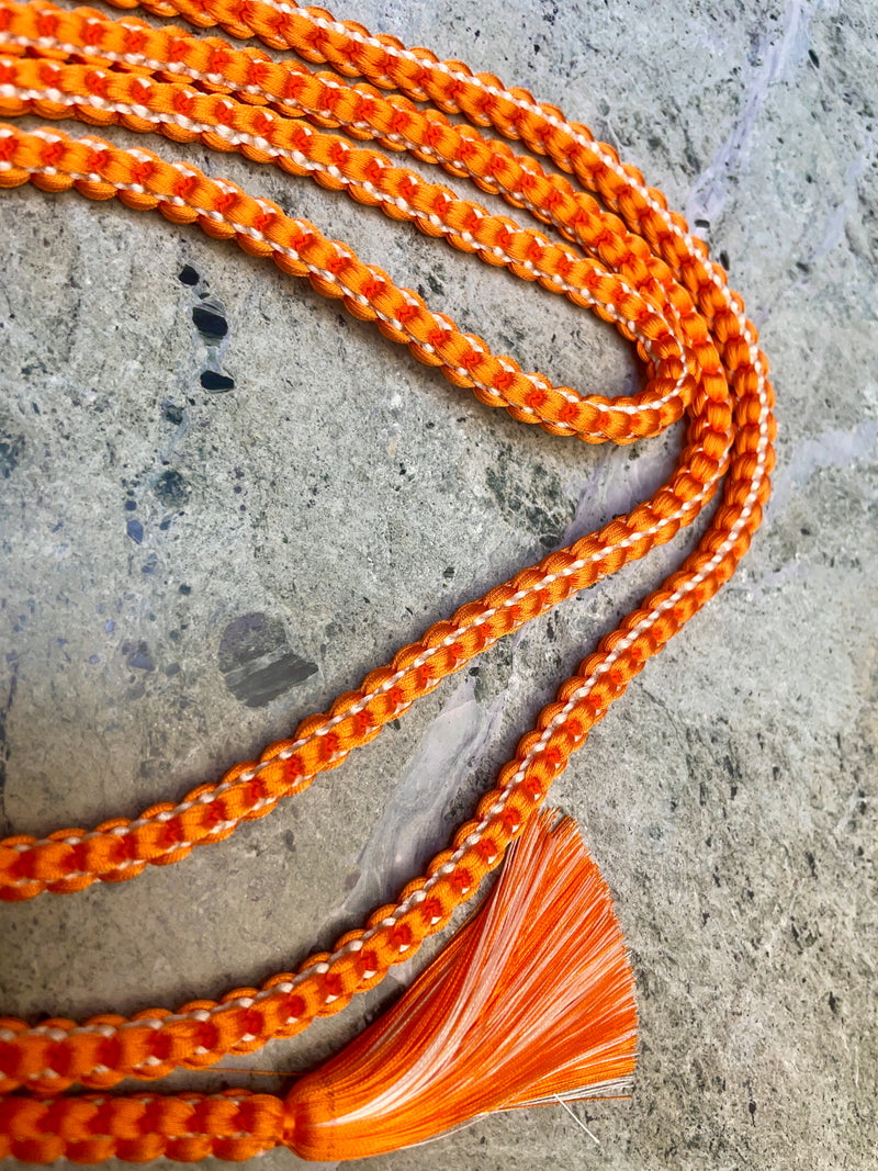 Obijime Belt Braided Round Orange with Siver in Silk
