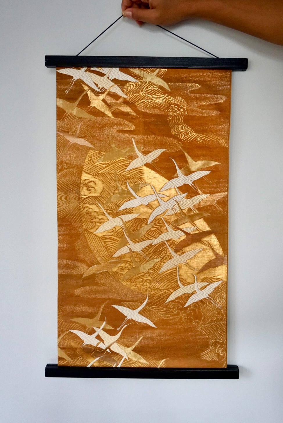 Golden Sky Tsuru Obi Wall Hanger Decor in Silk