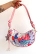 Aiko Bag: Metallic Pink and Blue Peacock and Flowers from Embroidered Obi Sash with Pink Leather Strap