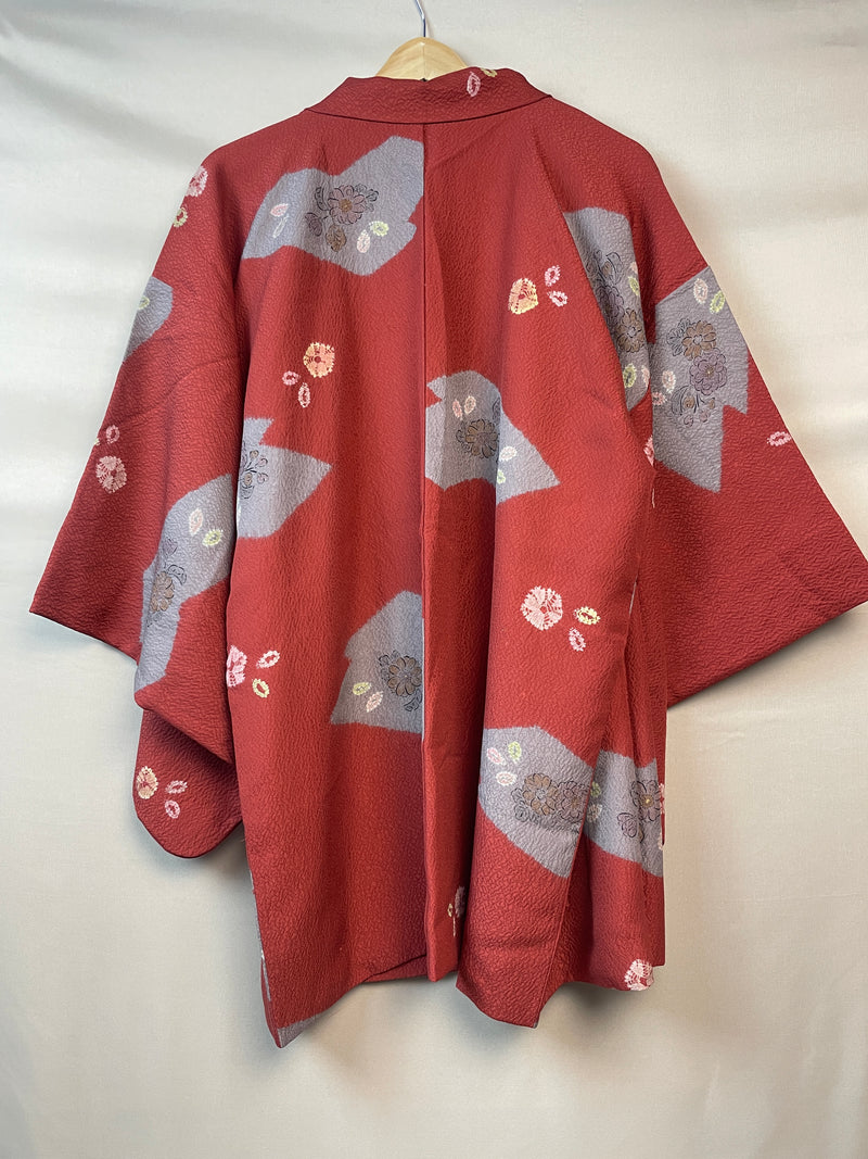 Haori Envelope Deep Red with Shibori Flowers