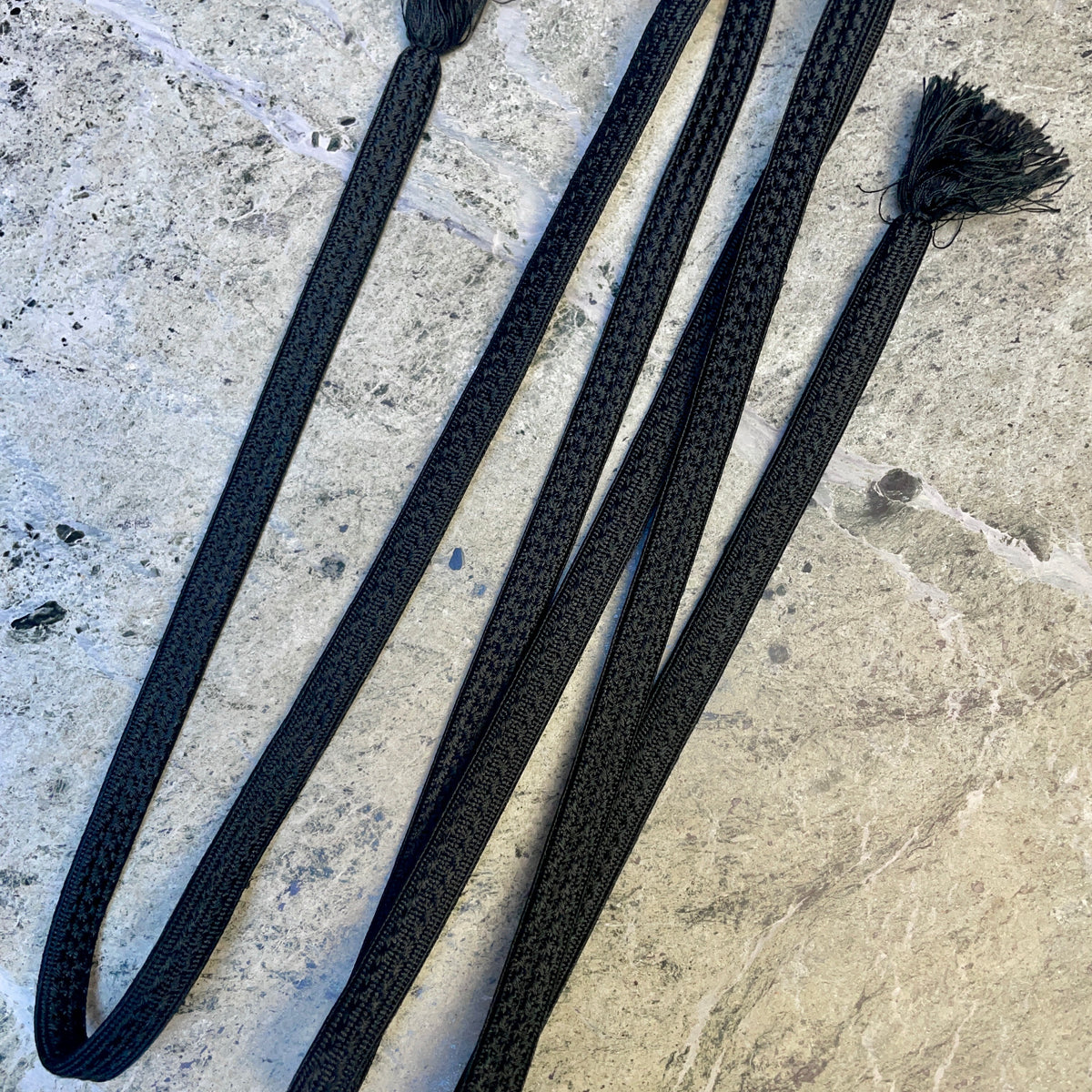 Obijime Belt Flat Black Braid in Silk