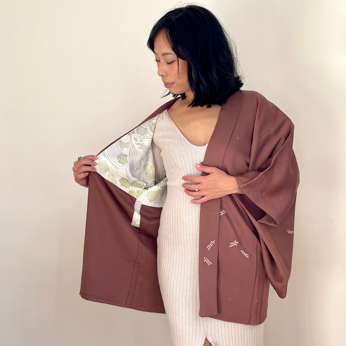 Haori Brown with Shibori Details in Silk