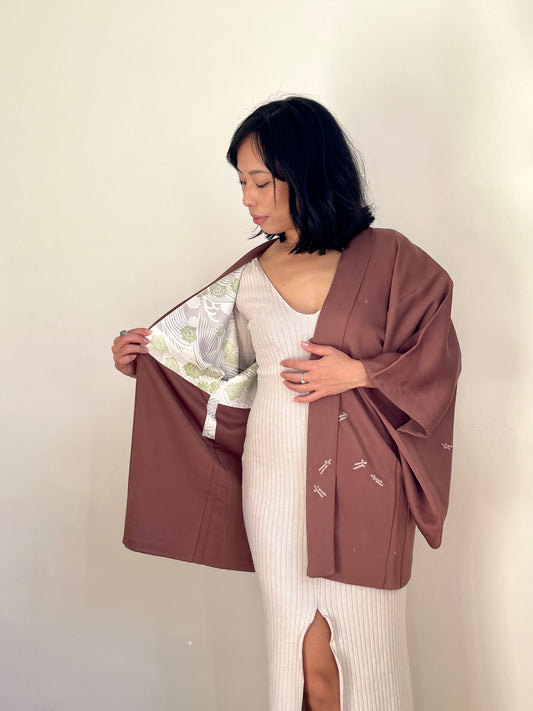 Haori Brown with Shibori Details in Silk