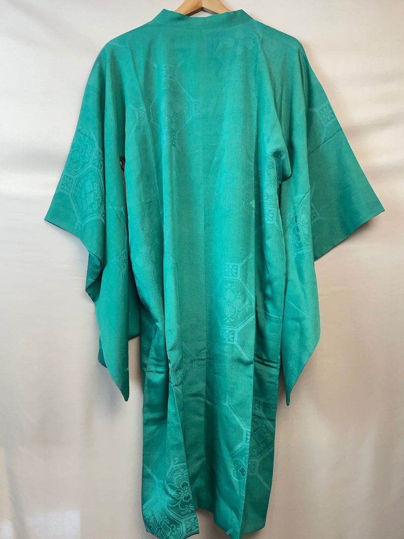 Kimono Michiyuki Antique Green Emerald with Colorful Interior