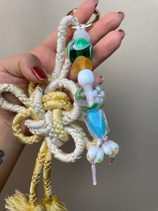 Obijime Bag Charm Pale Yellow and White
