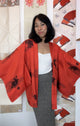 Haori Hot Orange with Flowers in Silk