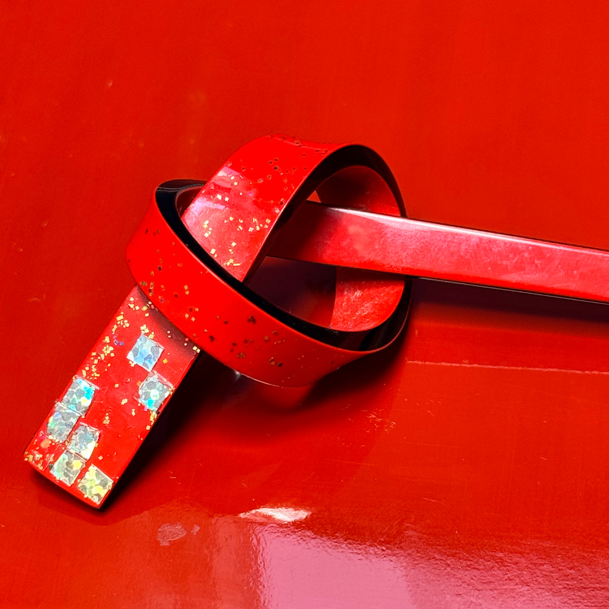 Hair Accessory Kanzashi Knot Red with Shimmer